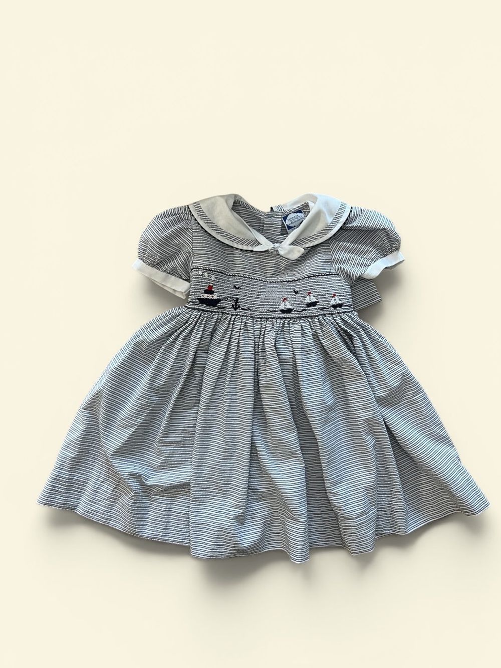 Carriage Boutique Blue and White Striped Sailor Smocked Dress